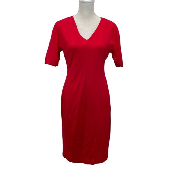 ELIZA J Fitted‎ V Neck Short Sleeve Red Dress with Back Zipper detail SZ10 - Picture 1 of 4